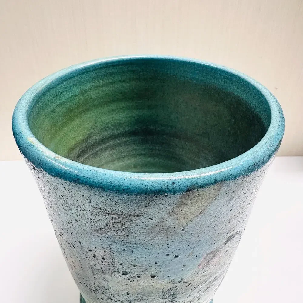 Vintage Raku Fernando Pottery Vase Hues of Blue Iridescent